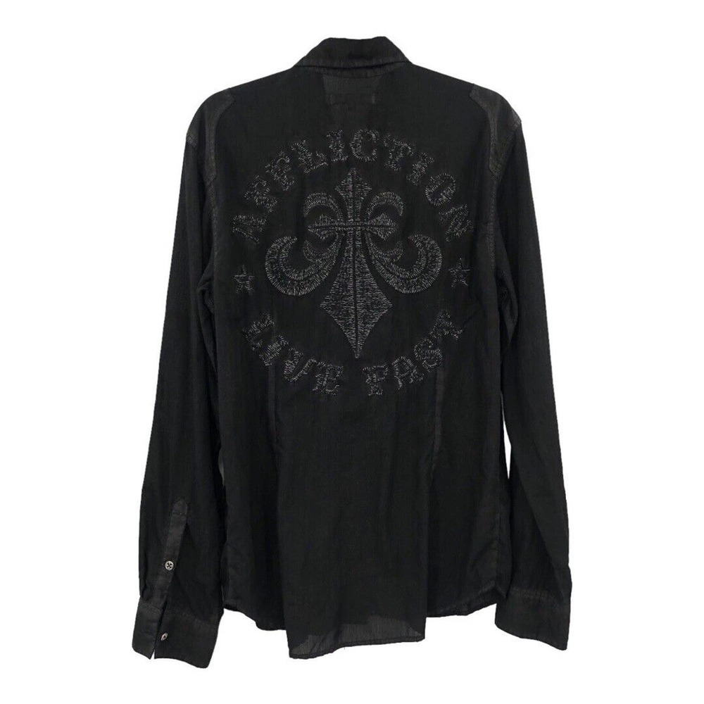 Affliction Button Up Premium Mens Large Long Sleeve Black Live Fast Fleur De Lis